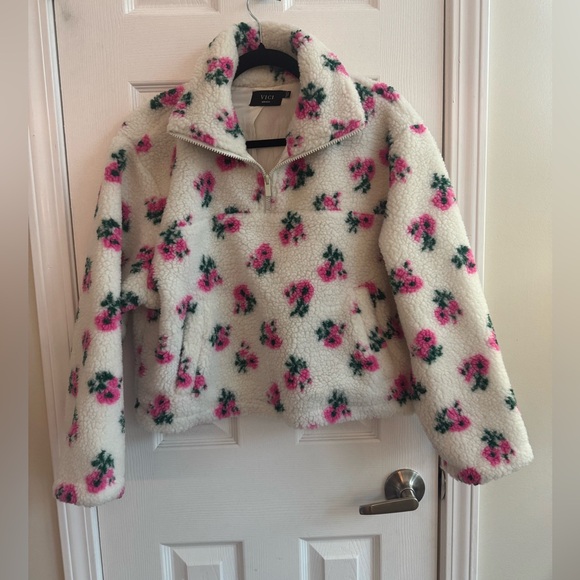 VICI Floral Cropped Sherpa Quarter Zip Pullover Size Small - Picture 2 of 6